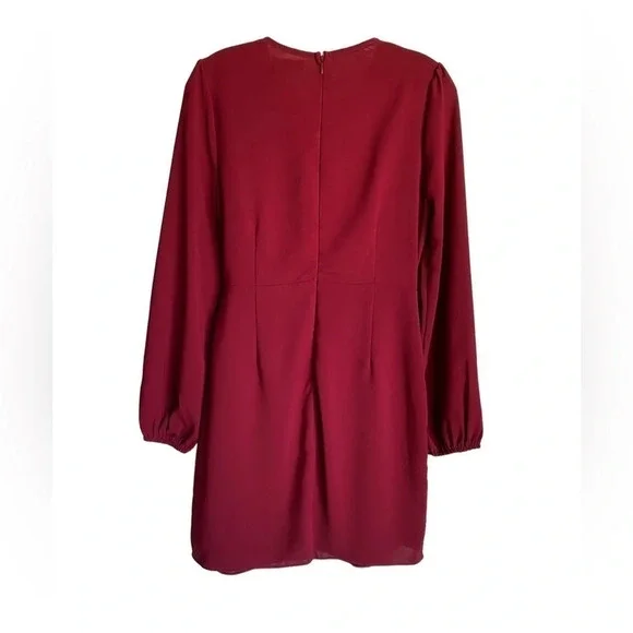 Lulus Believe It or Knot Wine Red Long
Sleeve Tie-Front Skater Dress - Picture 5 of 7
